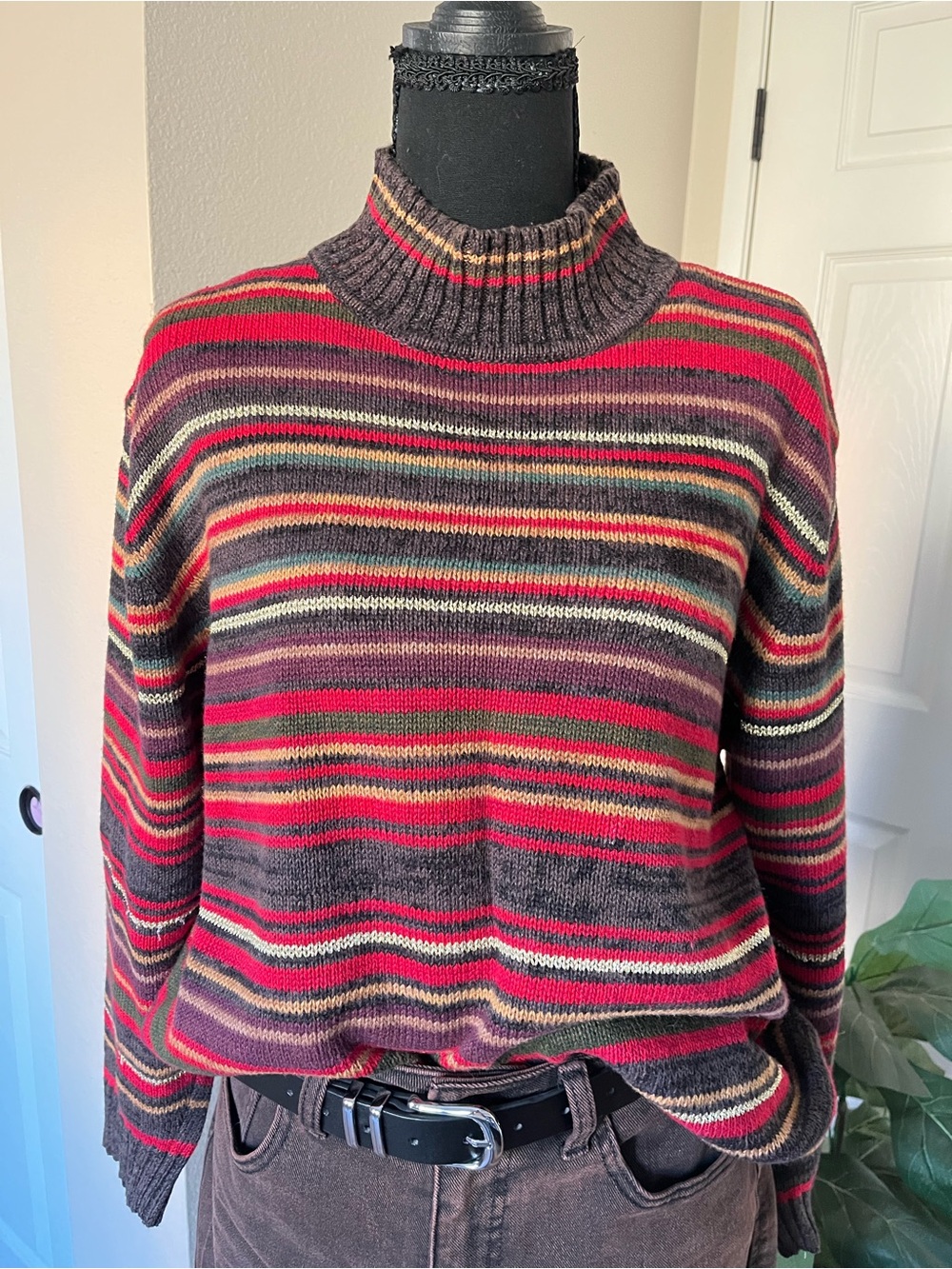 Vintage Y2K Tiara International Striped Turtleneck Sweater Medium